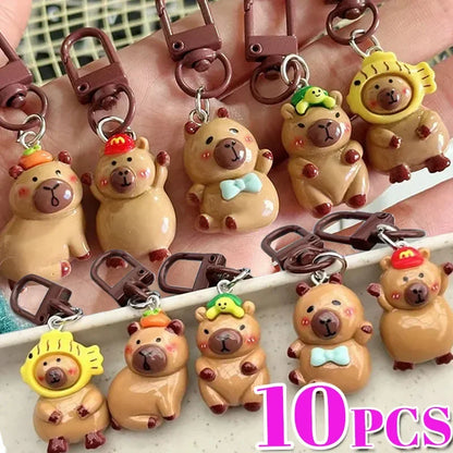 DIY Resin Cartoon Capybara Key Chains 1/10Pcs Funny Charms Glossy Flatback Animals Earrings Keyrings Jewelry Making Accessories