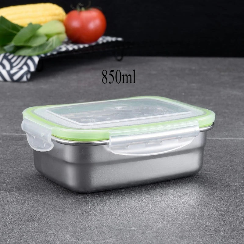 304 Stainless Steel Food Grade 1/3 Set Food Storage Container Lunch Box Leak-Proof Silicone Lid Dishwasher Safe Bento Box