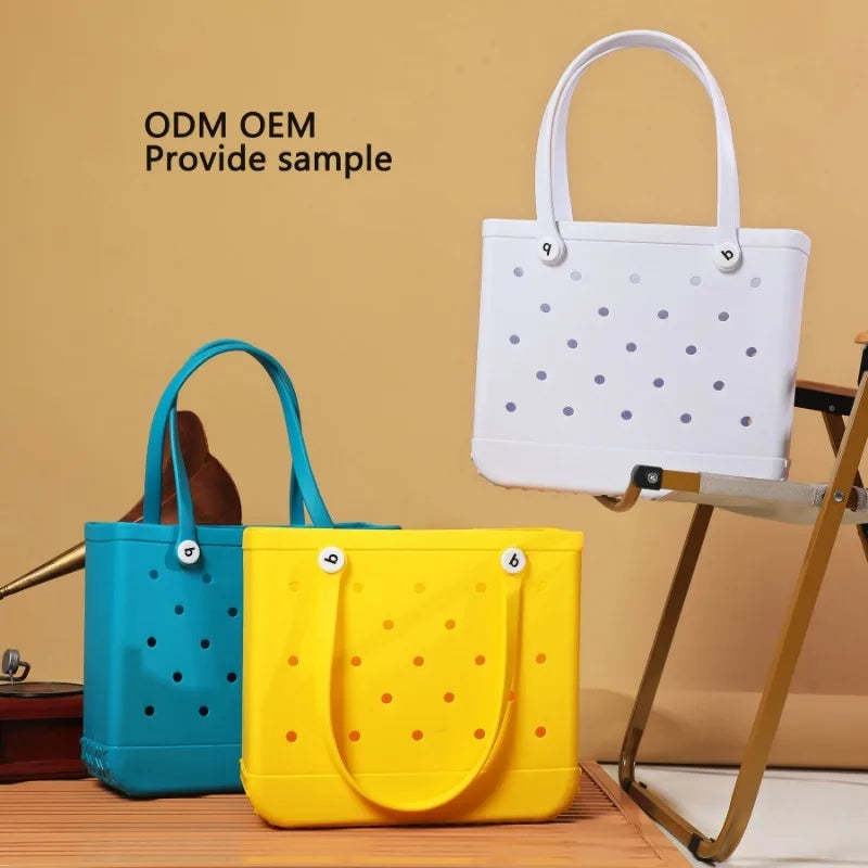 M/L/XL Fashion Beach Bags EVA Rubber Waterproof Storage Baskets Travel Shopping Handbag Women Shoulder Solid Color Tote Bag