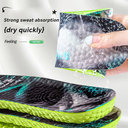 A pair of blue 4D soft fabric sports insoles - super breathable, high impact shock-absorbing air cushion