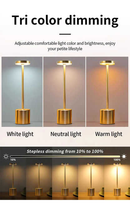 2pcs USB Rechargeable LED Desk Lamp Stepless Dimming Tricolor Touch Night Light Bedside Light Bar Hotel Decoration