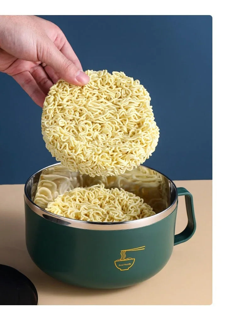 Ramen Bowl 304 Stainless Steel Noodle Bowl with Lid Heat Resistant Instant Noodles Bowls Cooker Tableware Kitchen Accessorie