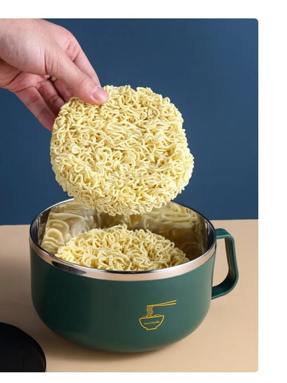 Ramen Bowl 304 Stainless Steel Noodle Bowl with Lid Heat Resistant Instant Noodles Bowls Cooker Tableware Kitchen Accessorie