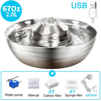 Petavista Dog Water Fountain Stainless Steel Pet Drinking Fountain for Cats Dogs 2L Ultra-Quiet Automatic Fountain Dog Drinker