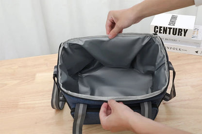 15L Portable Large Insulated Lunch Bag Black Waterproof Leak-proof Thickened Handheld Shoulder Carry Outdoor Picnic Lunch Bag