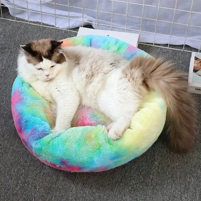 Long haired ultra soft pet cat bed plush washable calming bed donut bed comfortable sleeping artifact