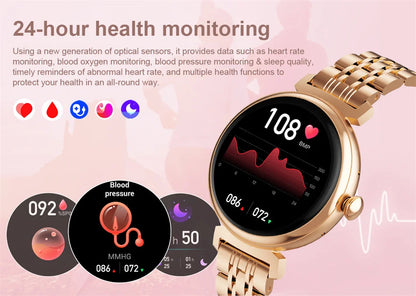 1.04 inch AMOLED Screen Fashion Ladies Smart Watch Screen Always Display Bluetooth Call Smartwatch Metal Body Small Screen Watch