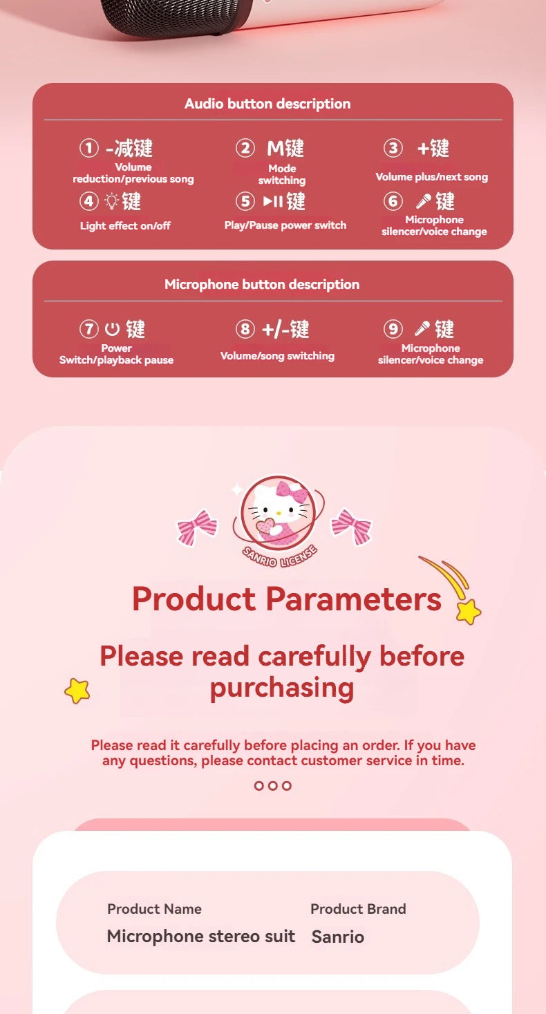 Sanrio Bluetooth Speakers ML07 Karaoke Machine Portable Speakers Bluetooth with Mic LED Light Machine Home Family Singing Gift