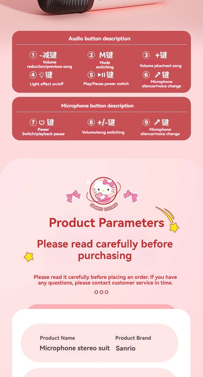 Sanrio Bluetooth Speakers ML07 Karaoke Machine Portable Speakers Bluetooth with Mic LED Light Machine Home Family Singing Gift