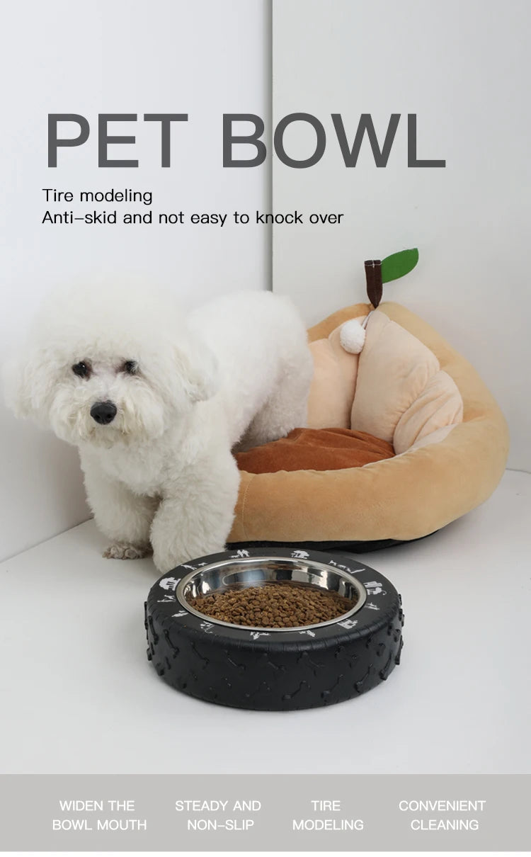 Pet Bowl Tire Shape Large Diameter Bowl Non-Slip Removable and Washable Pet Food Utensils