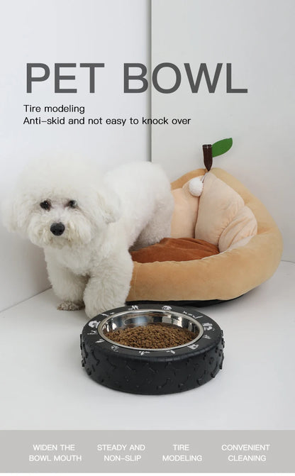 Pet Bowl Tire Shape Large Diameter Bowl Non-Slip Removable and Washable Pet Food Utensils