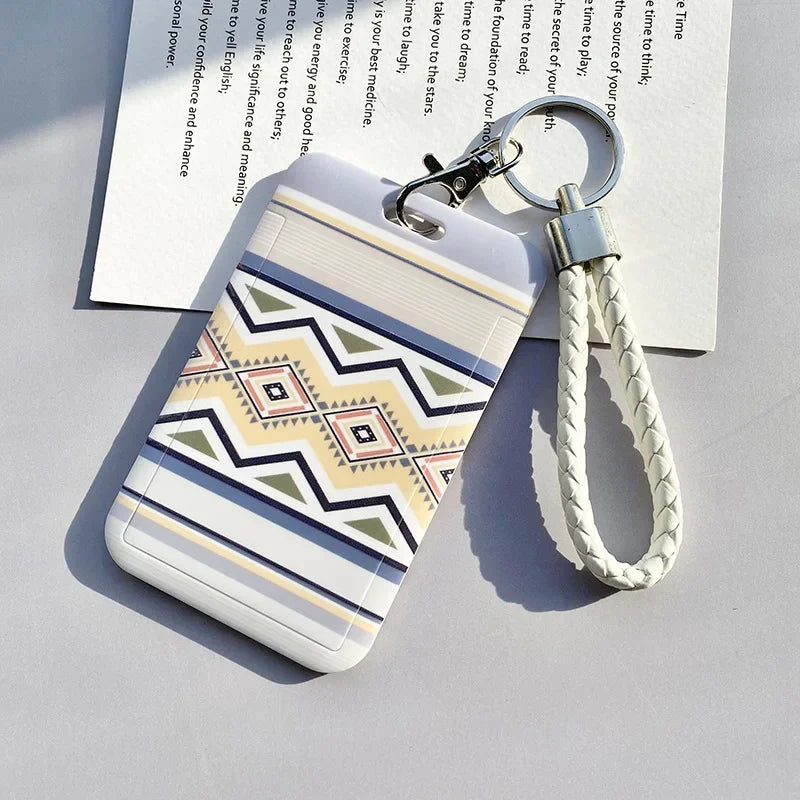 Student Identity Badge Card Cover with Neck Strap Bag Geometric Women Men Work Badge Bus Credit Card ID Holder Bags with Lanyard