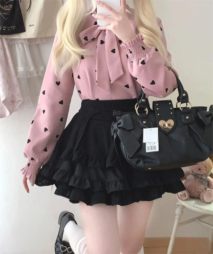 Sweet Bow Lolita Pink Hand Bag Purse Women Harajuku Love Heart Soft Crossbody Bag Lady Kawaii Large Capacity Shoulder Bag Female