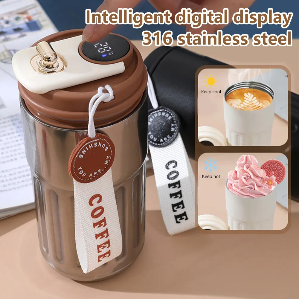 Premium products Intelligent thermos coffee LED temperature display coffee cup 316 stainless steel tumbler portable thermos