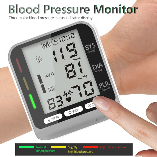 Automatic Portable Medical Digital Wrist Blood Pressure Monitor Sphygmomanometer Tonometer Tensiometer Heart Rate Pulse Meter BP