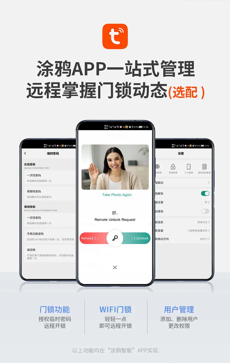 Facial Recognition Fingerprint Lock Home Anti-theft Door Visual Password Electronic Smart Door Lock Graffiti