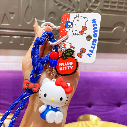 Wholesale Sanrio Keychain Hello Kitty Schoolbag Pendant Kawaii Kt Red Blue White Cartoon Key Kitty Tv Beaded Keyring Girl Gift ﻿