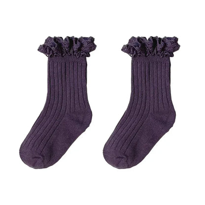 Korean Baby Children Girls Cute Striped Socks Kids School Uniform Stockings Princess Floral Ruffled Long Socks Mid-calf Socks