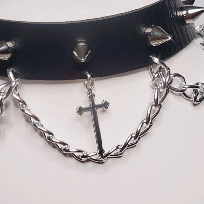 Choker with Silver Tone Cross with Punk Gorgeous Alternative Jewellery Pendant Necklace Wide Statement Charm Women Gift Harajuku