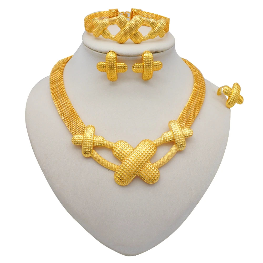 2023 Fine Jewelry Sets For Women Dubai Bridal Wedding Gifts Necklace Bracelet Earrings Ring Jewellery Set African Bead jewelry