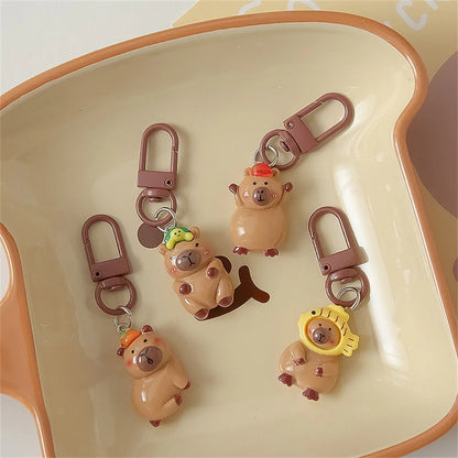 Cartoon Mini Capybara Keychains Women Men Backpack Charms Pendants Accessories Animal Bag Keyring Couple Friend Jewelry Gift