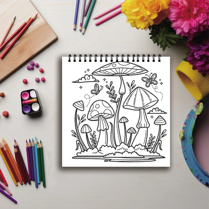 Mushroom Coloring Book - 8.27 x 8.27 inches 32 pages coloring book - ideal gift for family or friends