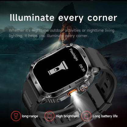 LIGE New Premium Military Smart Watch Men Flashlight Waterproof Outdoor Sport Tracker Bluetooth Call Smartwatch 400mAh Battery