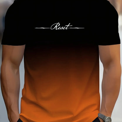 Alphabet Print Gradient Crew Neck Short Sleeve T-shirt For Men, Casual Summer T-Shirt For Daily Wear And Vacation Resorts