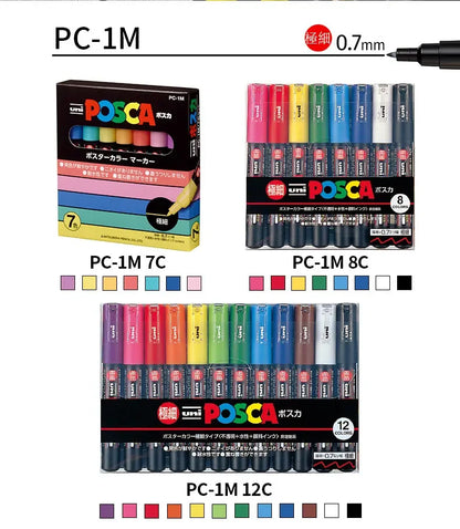Japan Uni POSCA Marker Pen Set Acrylic Graffiti Drawing Permanent Waterproof Children's Drawing PC-3M/1M/5M Fabric Art Supplies