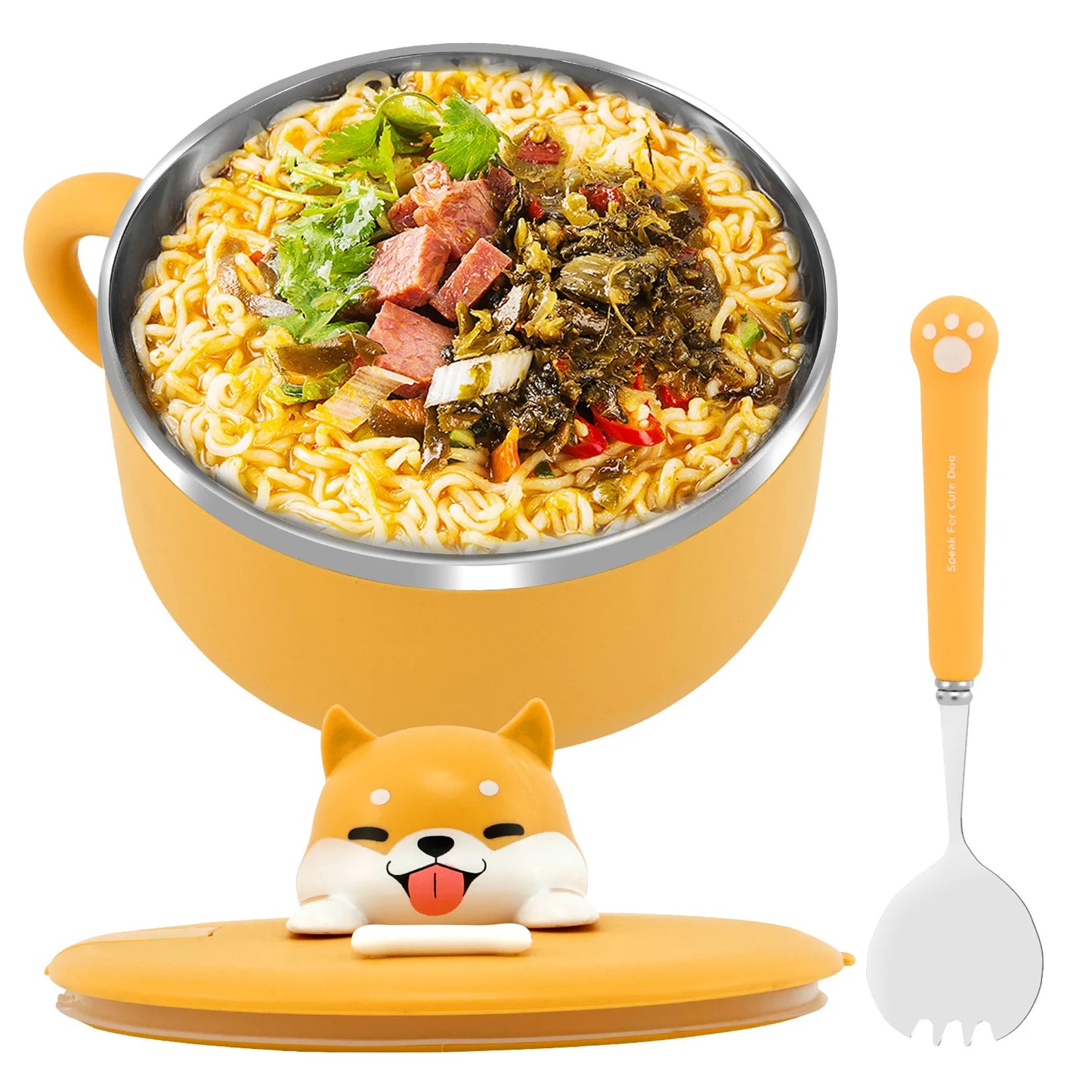 1200ml Ramen Bowl Stainless Steel Noodle Bowl with Lid Heat Resistant Instant Noodles Bowls Cooker Tableware Kitchen Accessorie