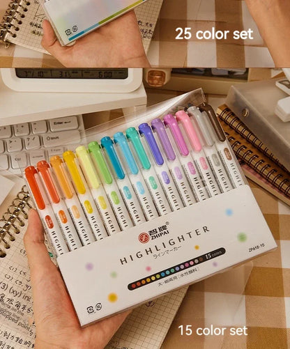 5 Colors/box Double Headed Highlighter Pen Set Fluorescent Drawing Markers Highlighters Pens Art Japanese Cute Pastel Stationery