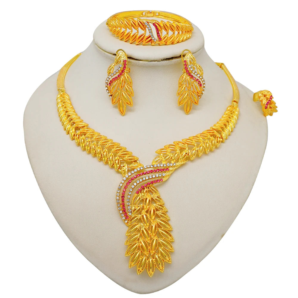2023 Fine Jewelry Sets For Women Dubai Bridal Wedding Gifts Necklace Bracelet Earrings Ring Jewellery Set African Bead jewelry