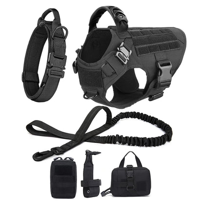 Large Dog Collar Military Dog Harness Leash Molle Pouches Pet Training Vest Tactical German Shepherd Harnesses Dogs Accessories