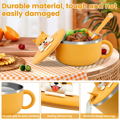 1200ml Ramen Bowl Stainless Steel Noodle Bowl with Lid Heat Resistant Instant Noodles Bowls Cooker Tableware Kitchen Accessorie