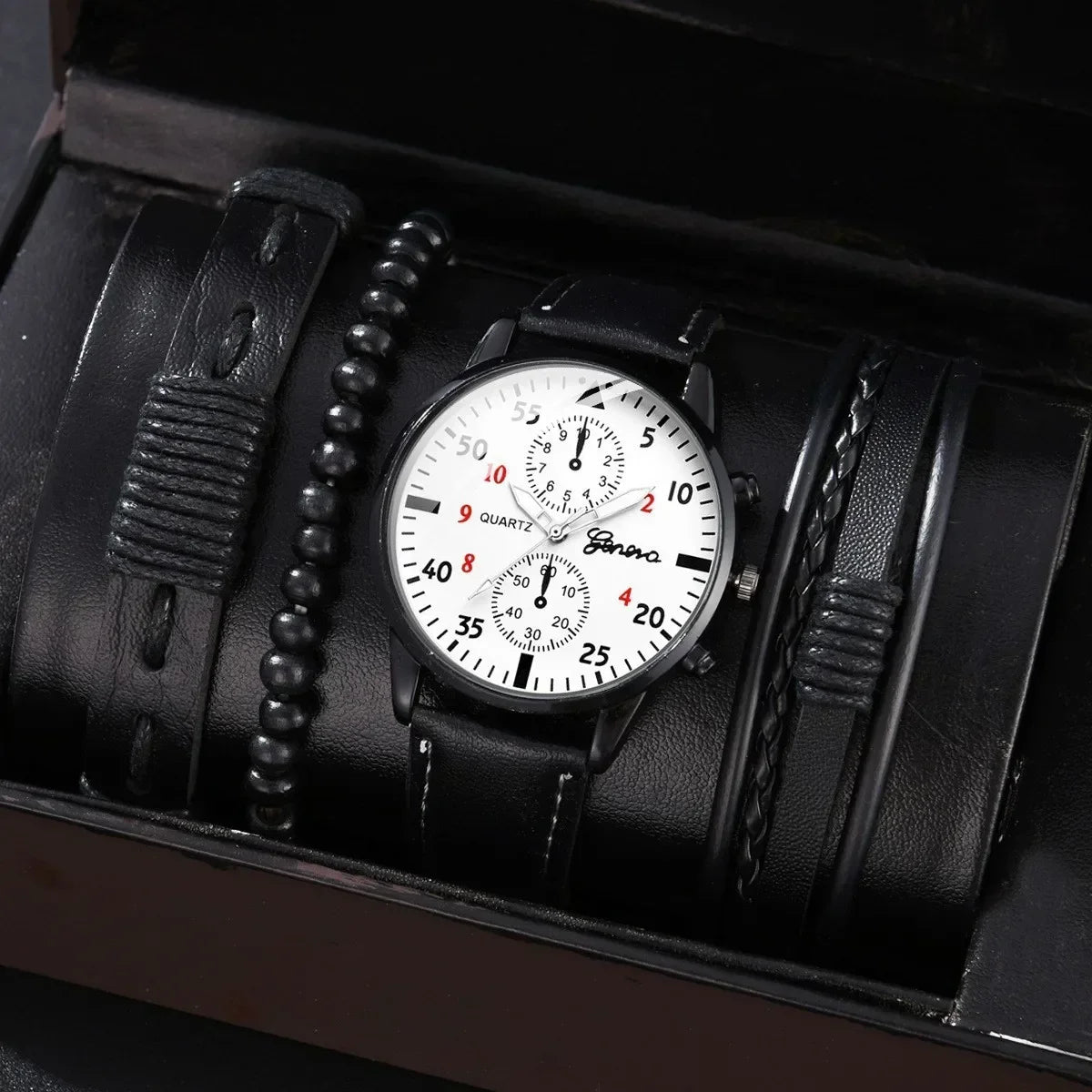 4/2/1pcs Men Sports Watches Set Man Business Quartz Wristwatch Luxury Brown Leather Bracelet Men Casual Clock Watch（NO Box）