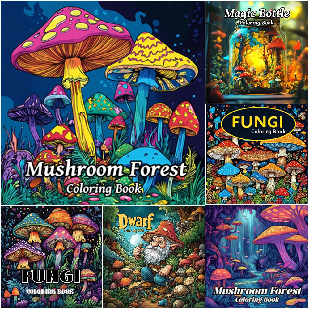 1pc Art Coloring Book 24Page Coloring Book Gift For Birthday Relieve Stress Kill Time Graffiti Painting Drawing Mushrooms Forest