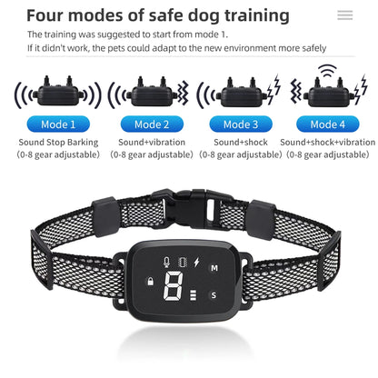 Electric Dog Training Collar Dog Anti Bark Waterproof Rechargeable Pet Remote Control For All Size Shock Vibration Sound