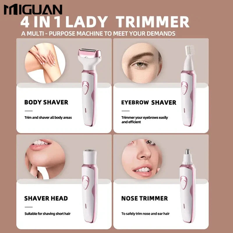 4 In 1 Women's Electric Hair Remover/Women's Multi-Function Electric Hair Remover Set/Women's Bikini Trimmer/USB Rechargeable