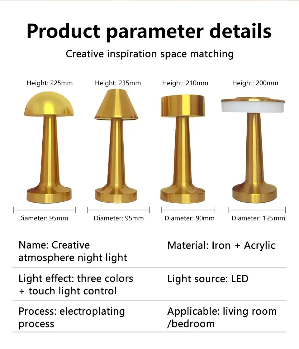 LED Table Light Metal Touch Desktop Decorative Lamp Rechargeable Night Lights For Bar Coffee Table Restaurant Decoration Light
