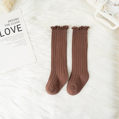 Ruffle Kids Knee High Socks Baby Girls Toddlers Long Soft Cotton Sock Lace Flower Children School Uniform Socks For 0-8 Years