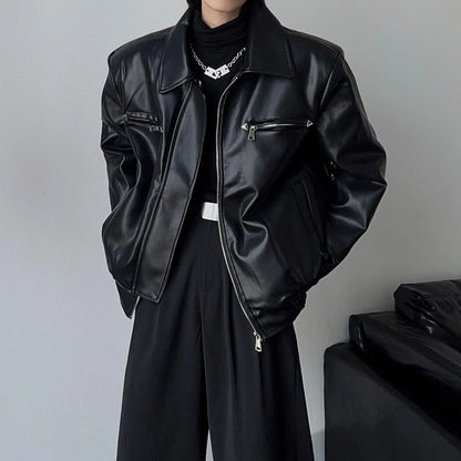 American PU Leather Coat Bomber Jacket Men Autumn Leather Jacket Men's Lapel Zipper Biker Jacket Men Clothing Coat Streetwear