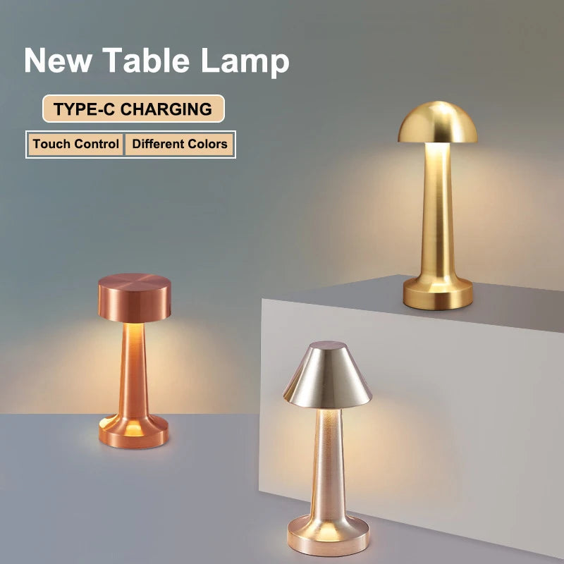 LED Table Light 3 Color Modes Retro Coffee Table Lamp with Touch Control Mushroom & Dumbbell Styles Sensor Rechargeable Night