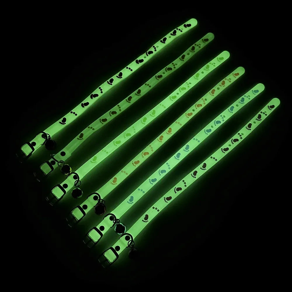 Pet Fluorescent Luminous Silicone Footprint Collar Cat Dog Luminous Collar Night Puppy Kitten Outdoor Anti-loss Pet Supplies