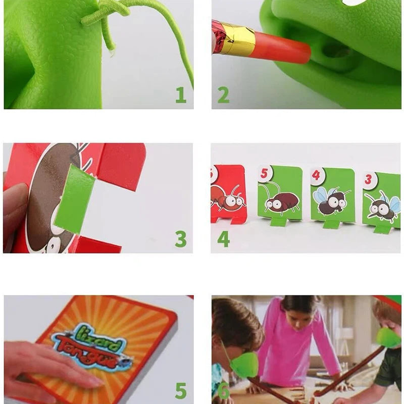 Tiktok Funny Frog Mouth Tongue Lizard Mask Blowing Catch Bugs Party Game Card Board Antistress Toy for Kids Family Interactive