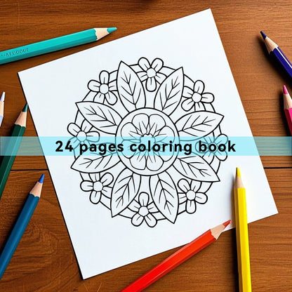 BOLD & EASY MANDALA Art Coloring Book Flowers 24 Page Gift For Birthday Party Relieve Stress Kill Time Graffiti Painting Drawing