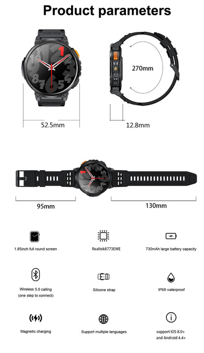 LIGE 1.85"HD Screen Outdoor Sport Smartwatch Men Heart Rate Flashlight Watch 730mAh Battery Waterproof Wireless Call Smart Watch