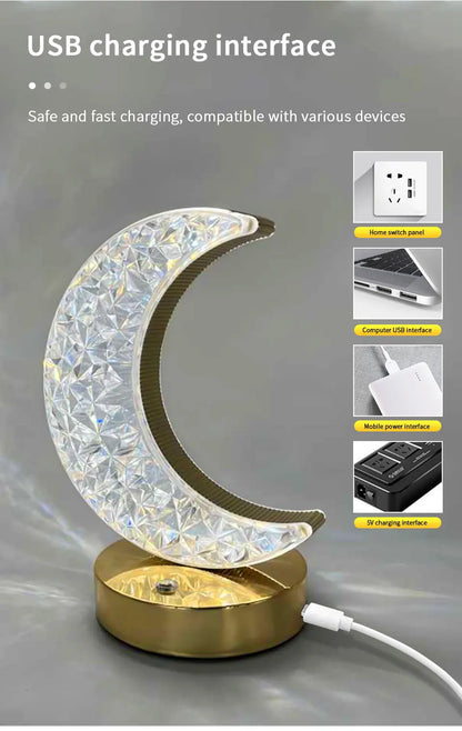 Moon Star Led Night Light Rechargeable Crystal Table Lamp Touch Switch Dimmable Ramadan Room Decor Ambient 3D Moon Lamp Eid Gift