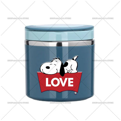 630ml Snoopys Food Thermal Jar Insulated Soup Cup Stainless Steel Vacuum Lunch Box with Handle Portable Sealed Bento Boxes Gift