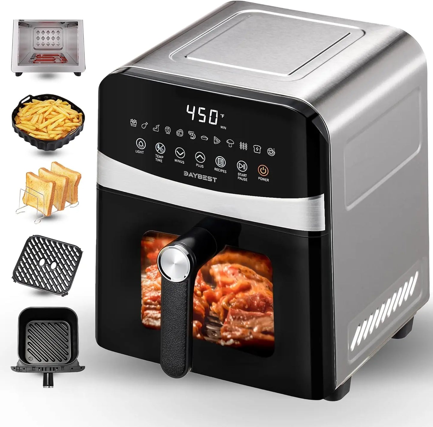 Ceramic Air Fryer Stainless Steel Shell Compact 6 QT for Small Family,  Max 450°F 12-in-1 Metal Airfryer Dual Heats 1700W