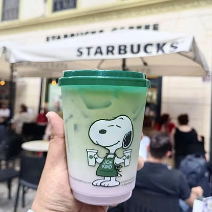 Snoopy Coffee Cup Anime Summer Cold Drinks with Lid Drinkware for Iced Coffee Milk Beer Portable Plastic Cup Kids Milk Cup Gift
